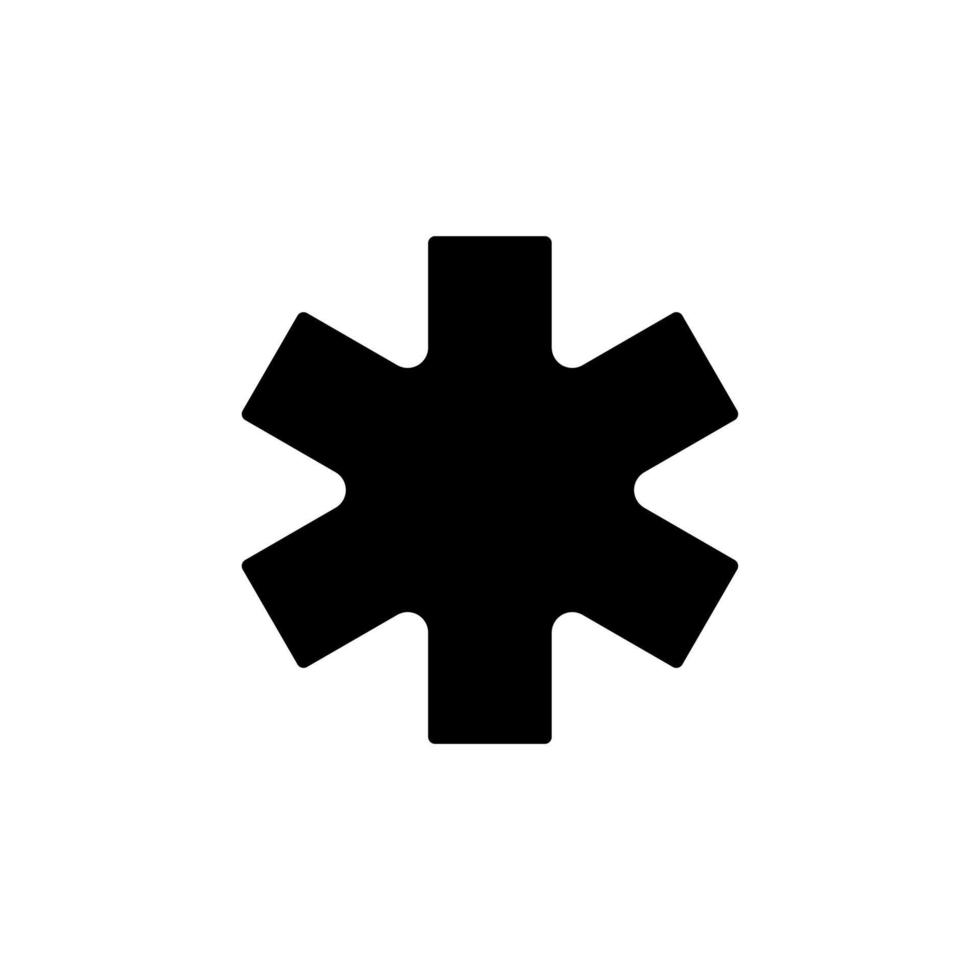 estrella de vida negro glifo ui icono. ambulancia símbolo. emblema de médico servicios. usuario interfaz diseño. silueta símbolo en blanco espacio. sólido pictograma para web, móvil. aislado vector ilustración