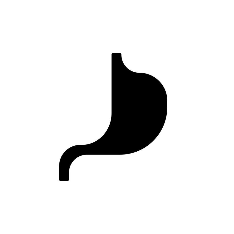 Stomach black glyph ui icon. Digestive system checkup. Gastrointestinal tract. User interface design. Silhouette symbol on white space. Solid pictogram for web, mobile. Isolated vector illustration