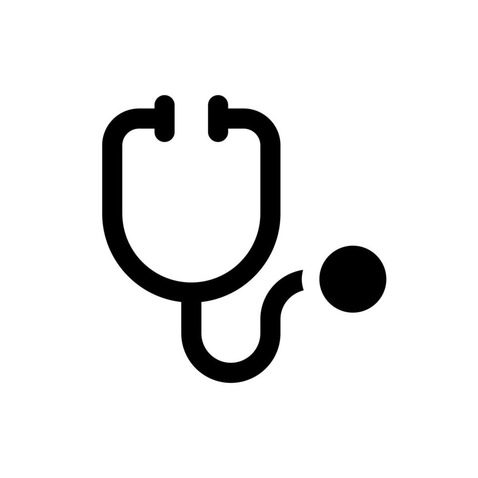 Stethoscope black glyph ui icon. Medical examination instrument. Equipment. User interface design. Silhouette symbol on white space. Solid pictogram for web, mobile. Isolated vector illustration