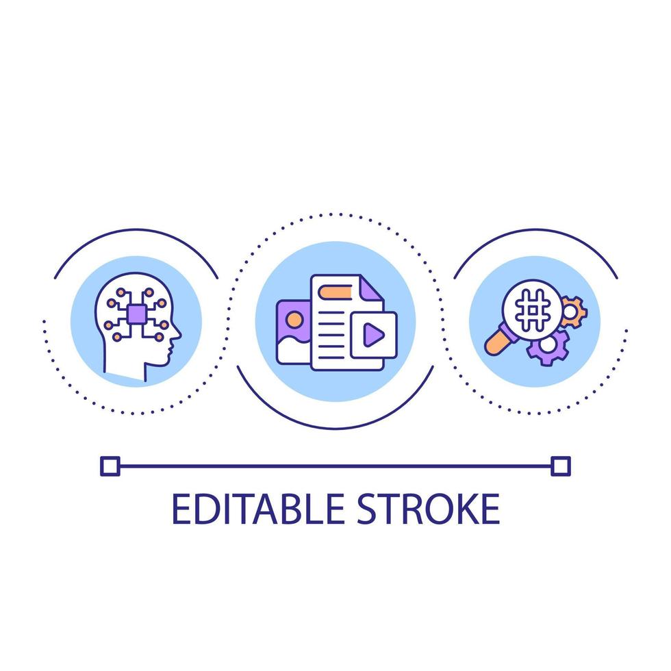 Creating content with AI loop concept icon. Advertising campaign online. Business digitization abstract idea thin line illustration. Isolated outline drawing. Editable stroke vector