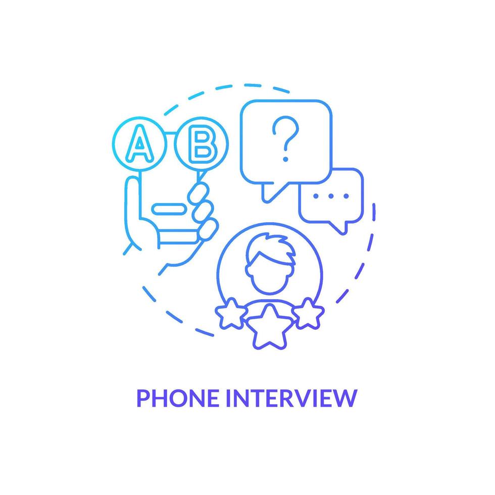 Cellphone interview blue gradient concept icon. Call research. Usability testing methods. Live user poll abstract idea thin line illustration. Isolated outline drawing vector