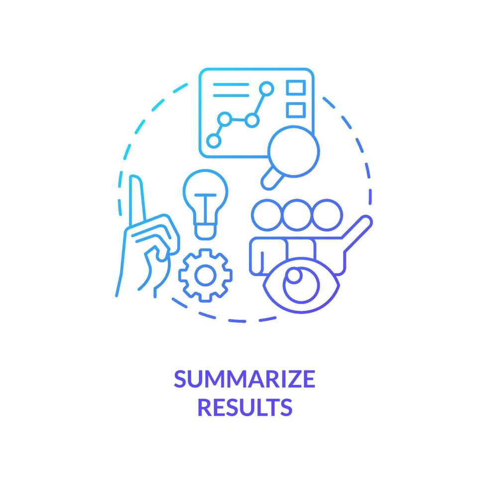 Summarize results blue gradient concept icon. Sum up and analyze research. Review report. Usability testing abstract idea thin line illustration. Isolated outline drawing vector