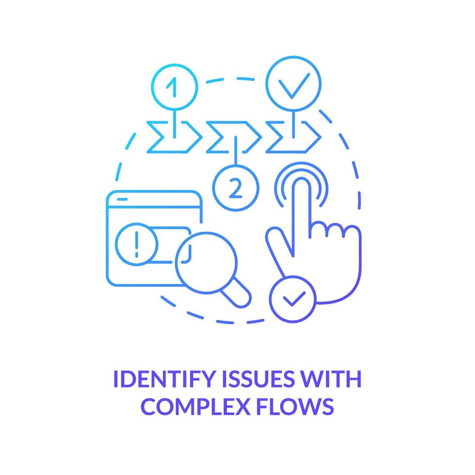 Identify issues with complex flows blue gradient concept icon. Find problems. Check working process abstract idea thin line illustration. Isolated outline drawing vector