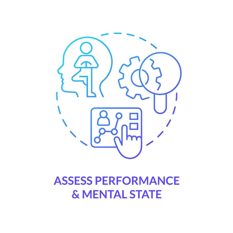 Assess performance and mental state blue gradient concept icon. Behavior evaluation. User feedback assess abstract idea thin line illustration. Isolated outline drawing vector