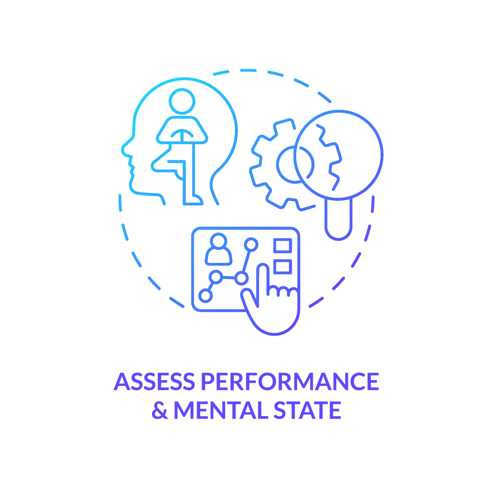 Assess performance and mental state blue gradient concept icon