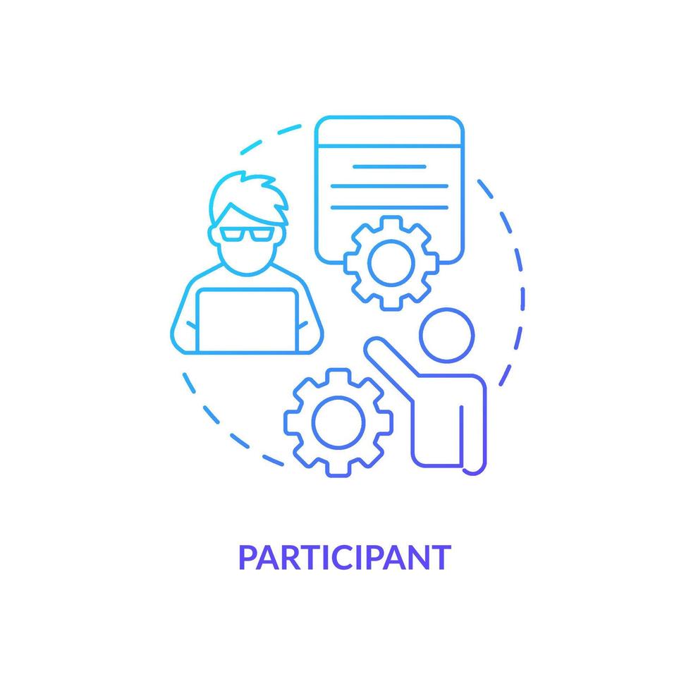 Participant blue gradient concept icon. Research membership. Take part in survey process. Volunteer UX tester abstract idea thin line illustration. Isolated outline drawing vector