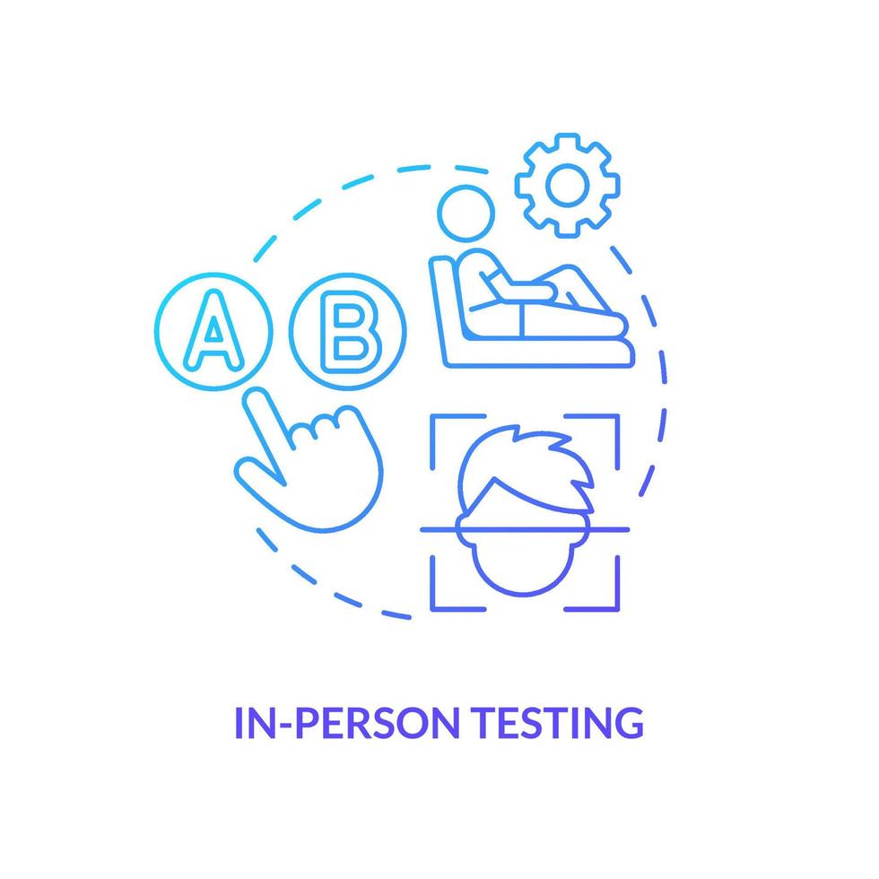 In-person testing blue gradient concept icon. User experience physically present assess. Behavioral research abstract idea thin line illustration. Isolated outline drawing vector