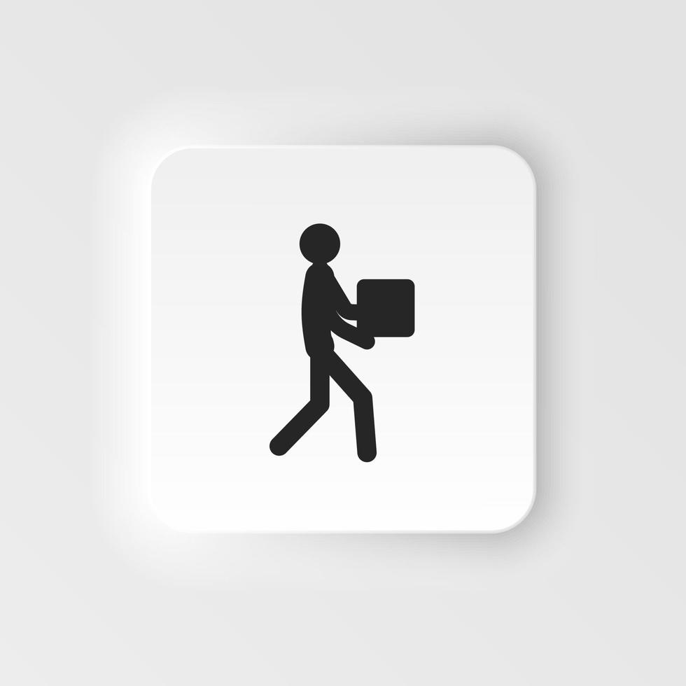 hombre Moviente caja pictograma neumorfo icono ilustración diseño. hombre Moviente caja. vector neumorfo icono en blanco antecedentes