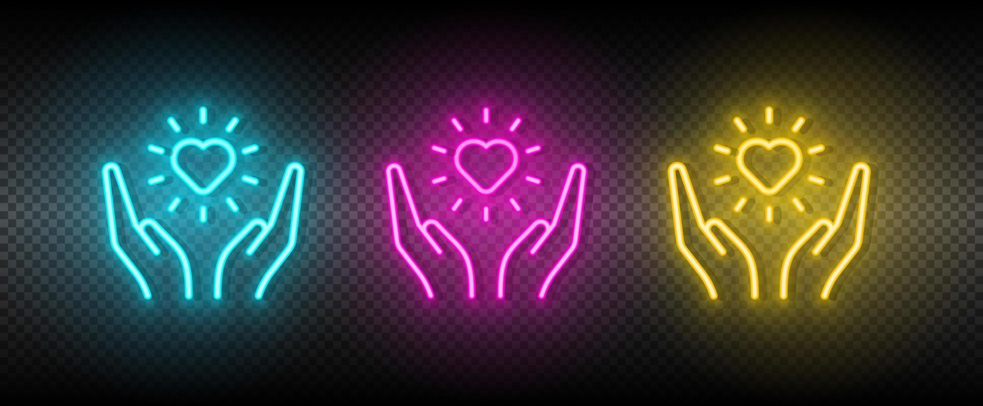 Soul, arms, heart symbol neon vector icon