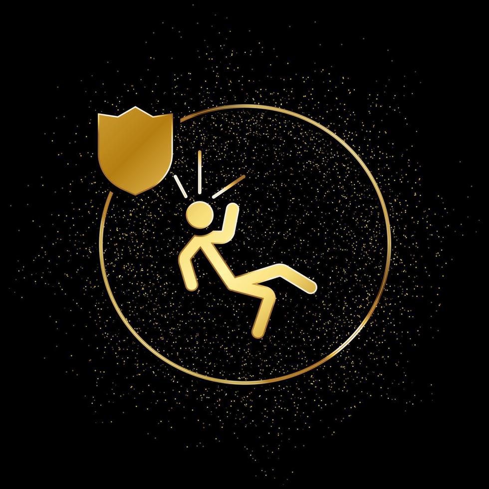 human, insurance, fall, down gold icon. Vector illustration of golden particle background. Gold vector icon