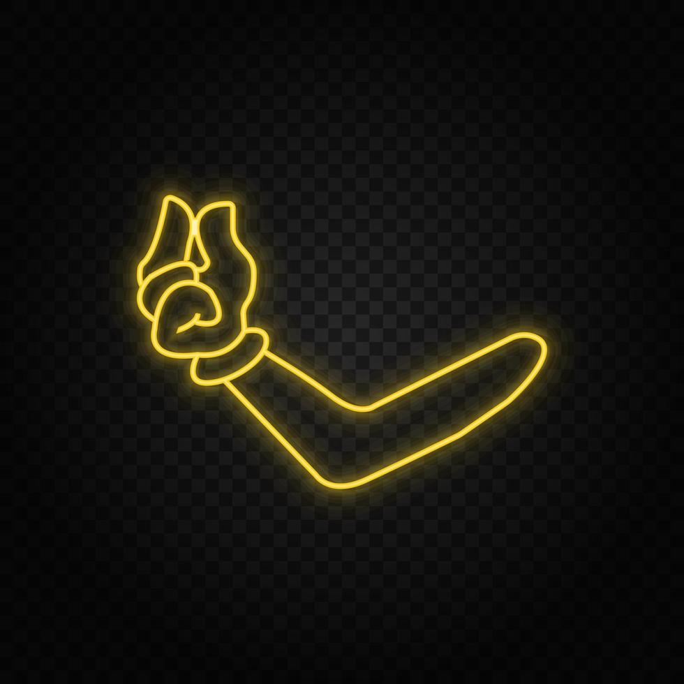 Cartoon, finger, snap neon icon. Yellow neon vector icon. Vector transparent background