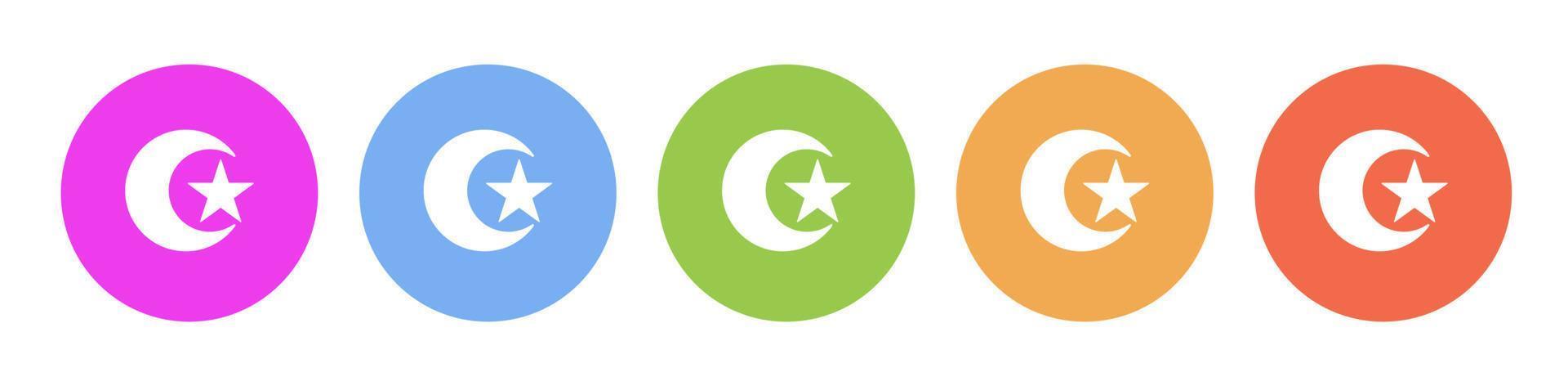 Multi colored flat icons on round backgrounds. Moon and star multicolor circle vector icon on white background