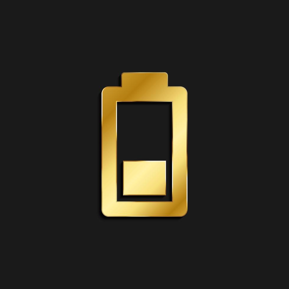 charge, battery gold icon. Vector illustration of golden style icon on dark background