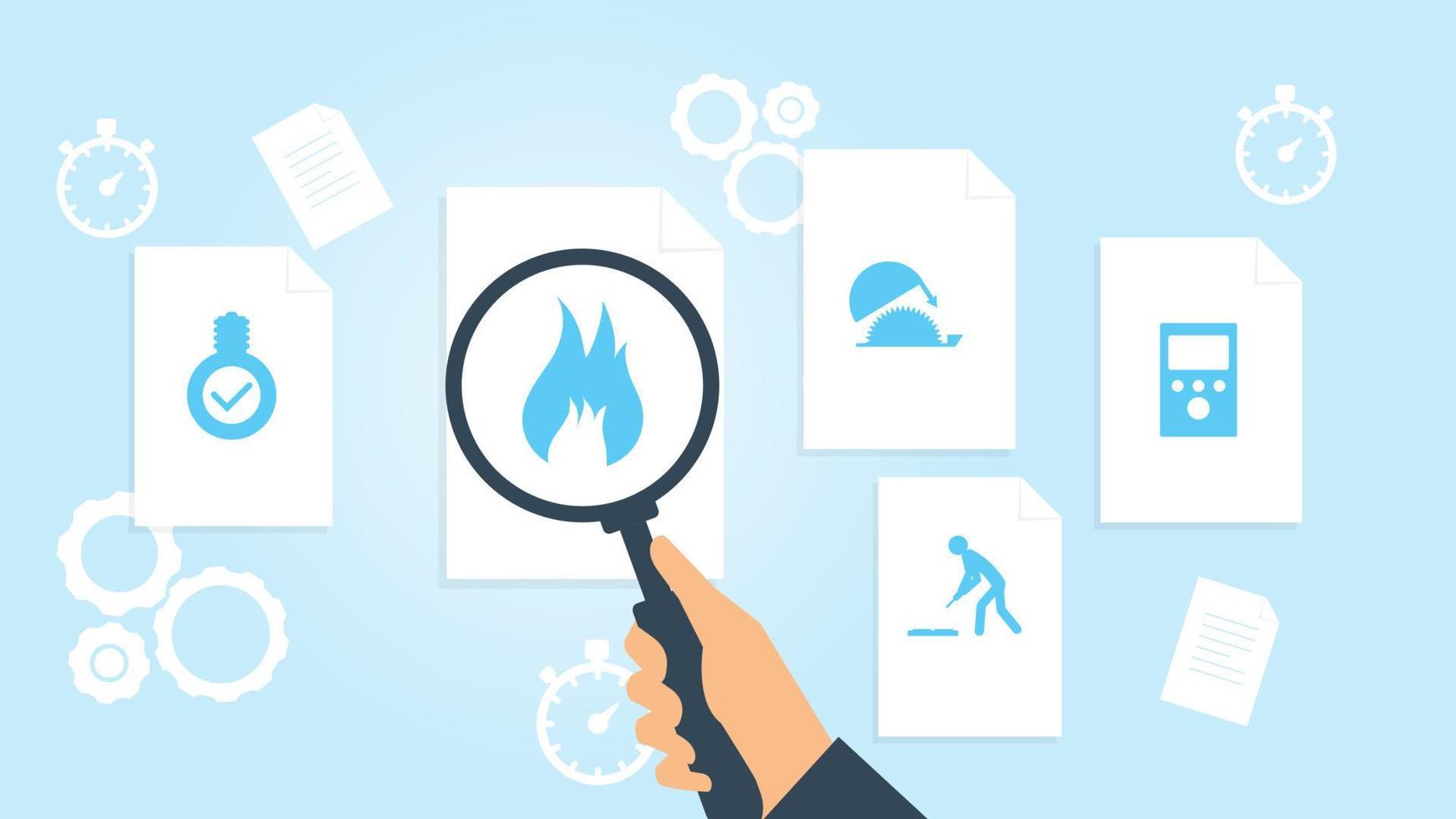 Document with search icons. File and magnifying glass. Analytics research sign. Vector Illustrationdetector, gas file, document research vector illustration .