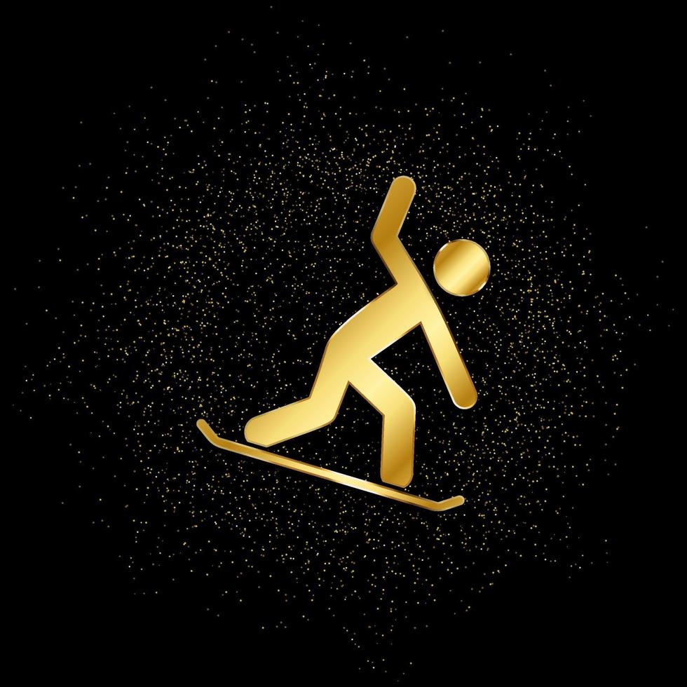 Snowboard gold, icon. Vector illustration of golden particle on gold vector background
