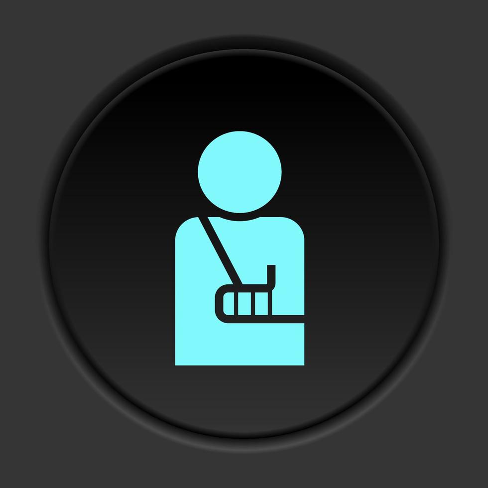 Dark button icon Arm broken. Button banner round badge interface for application illustration on darken background vector