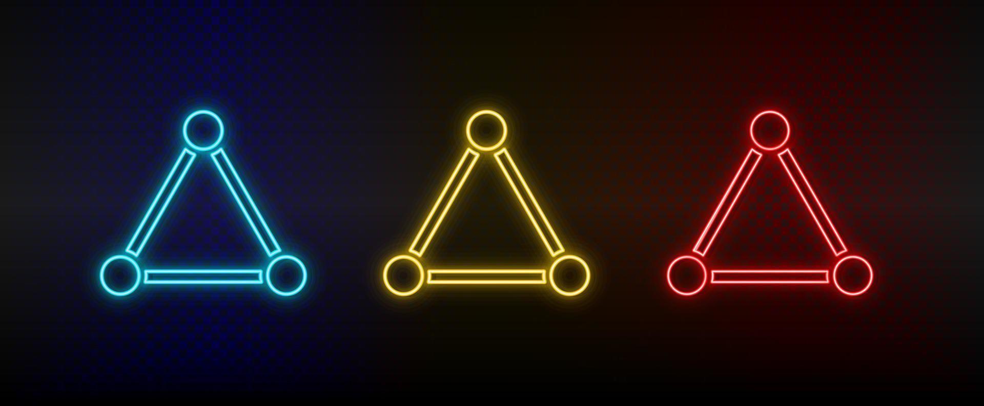 Neon icon set connection, network. Set of red, blue, yellow neon vector icon on dark transparent background