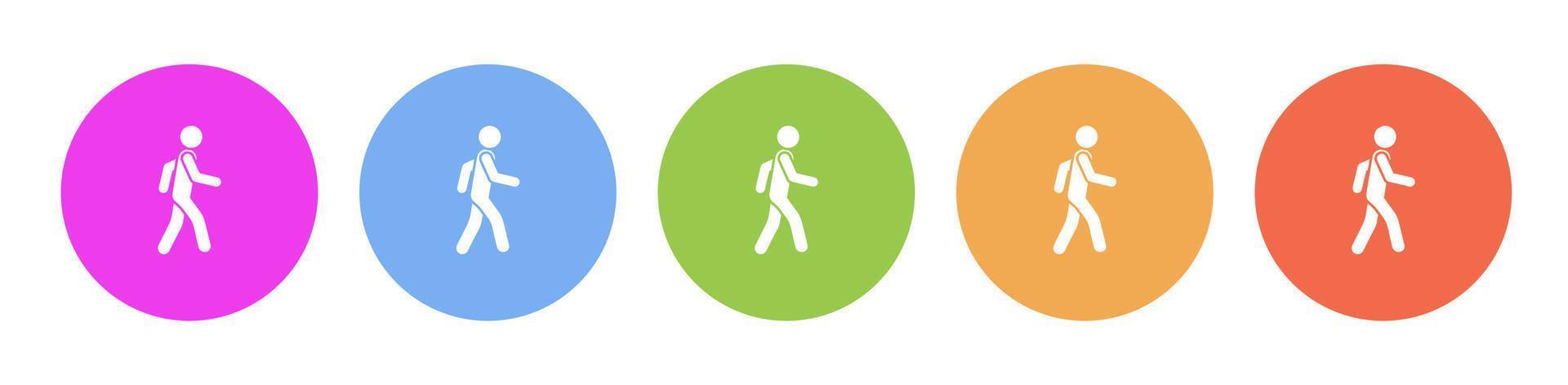 Multi colored flat icons on round backgrounds. Man, walking multicolor circle vector icon on white background