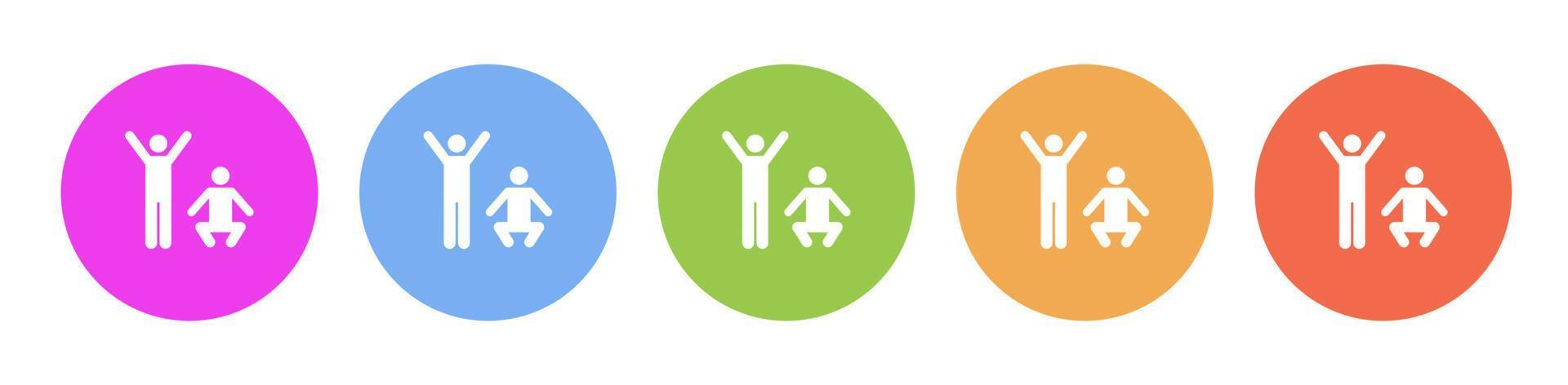 Multi colored flat icons on round backgrounds. Exercise, mans multicolor circle vector icon on white background