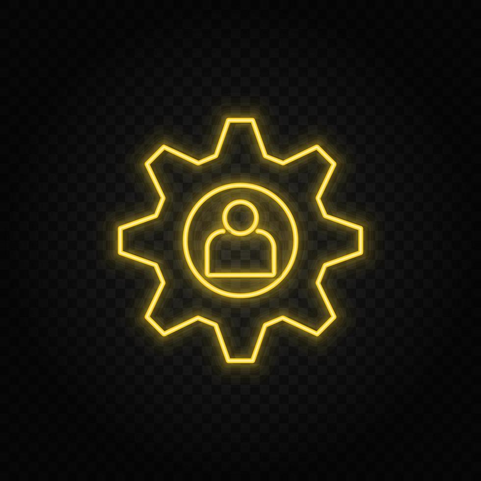 setting, user yellow neon icon .Transparent background. Yellow neon vector icon on dark background