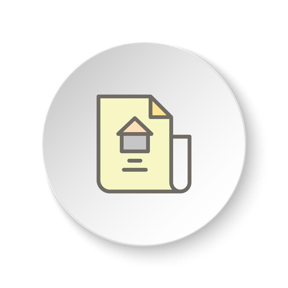 redondo botón para web icono, documento, casa, propiedad. botón bandera redondo, Insignia interfaz para solicitud ilustración en blanco antecedentes vector