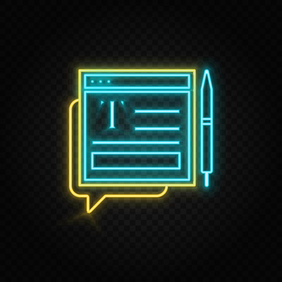 type, pen, site neon vector icon. Blue and yellow neon vector icon. Vector transparent background