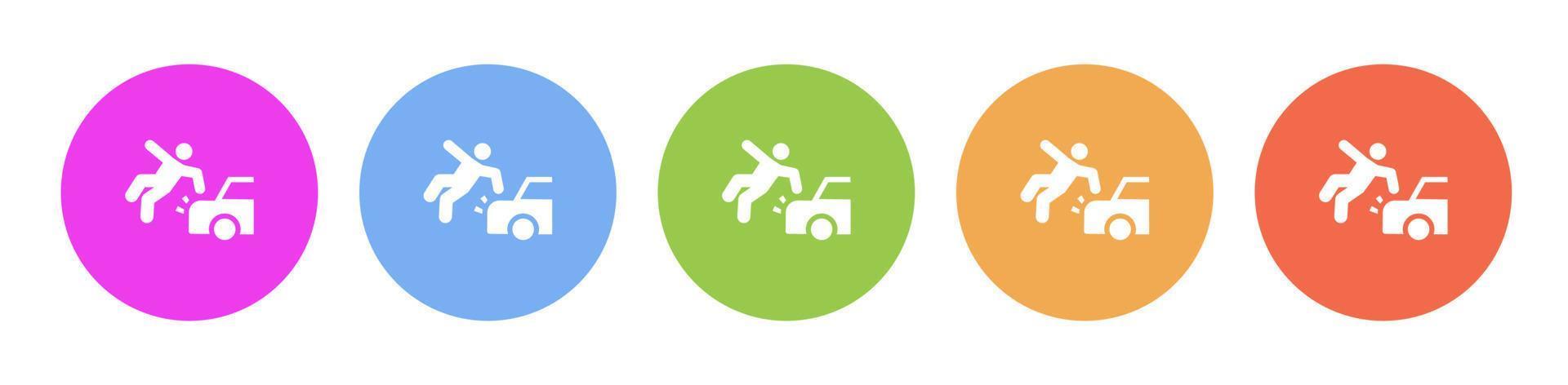 Multi colored flat icons on round backgrounds. Accident, car, injure, liability multicolor circle vector icon on white background