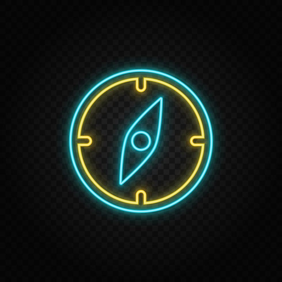 Compass. Blue and yellow neon vector icon. Transparent background.