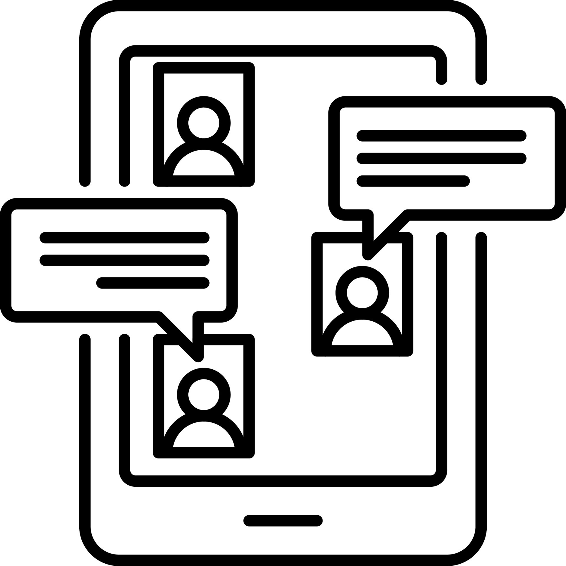 Modern vector mobile phone illustration with chat screen app, messaging ...