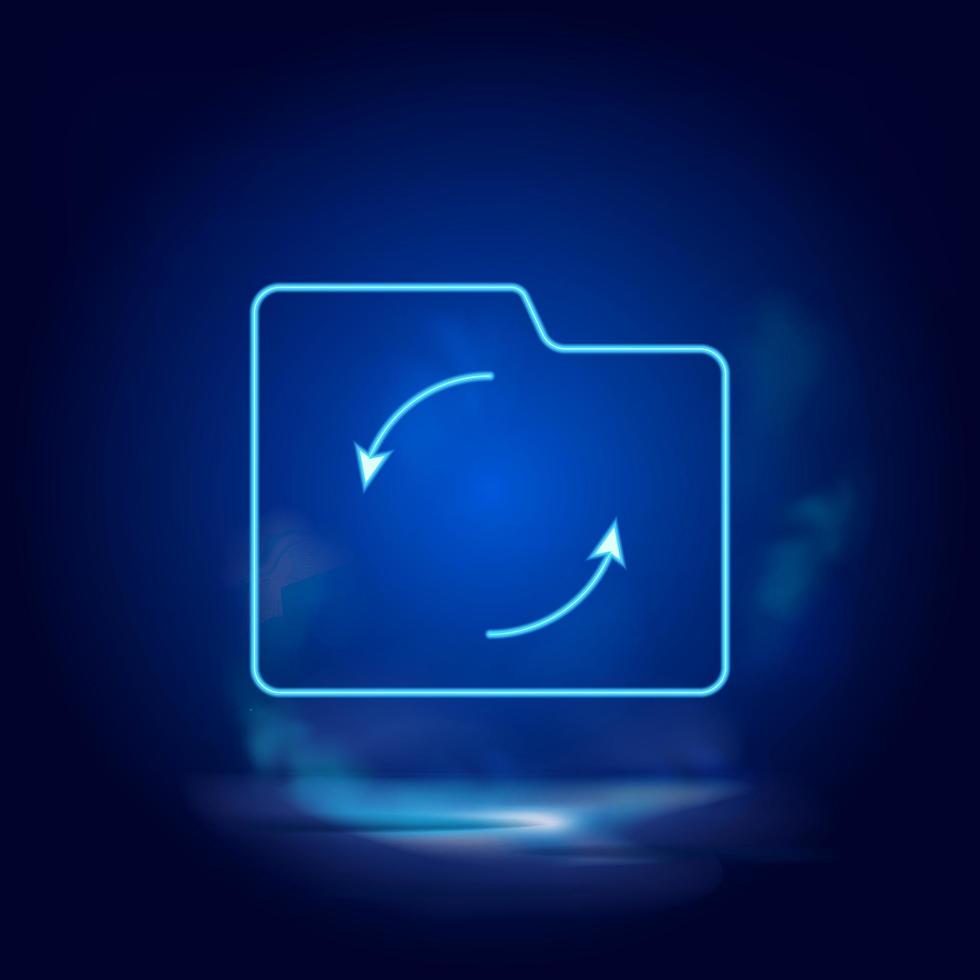 Smoke effect neon style vector icons, folder, sync neon icon