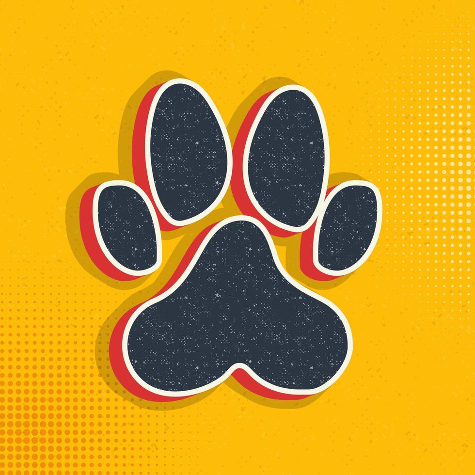 Dog paw print pop art, retro icon. Vector illustration of pop art style on retro background