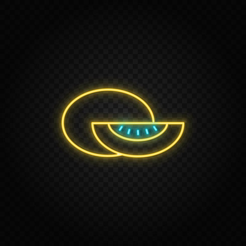 cantaloupe, fruit neon icon. Blue and yellow neon vector icon. Transparent background