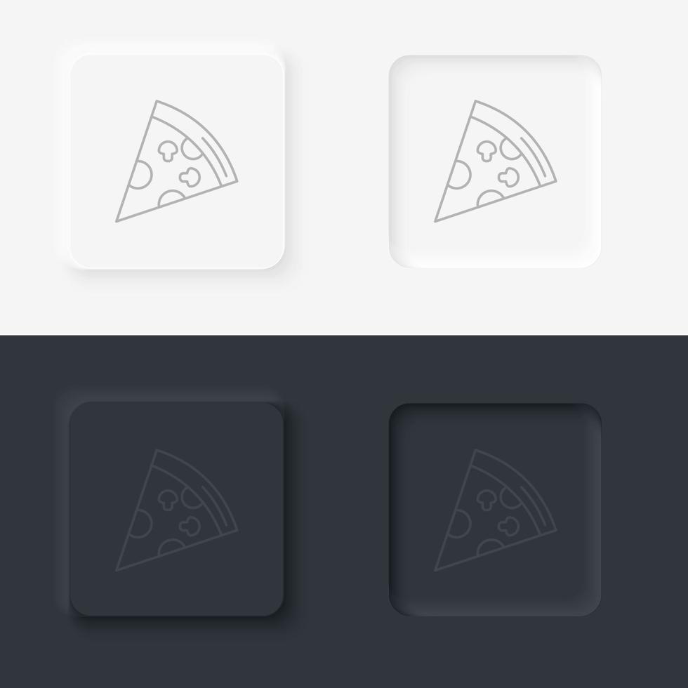 Neumorphic style black and white set food and drink vector icon. Pizza slice thin line icon icon set