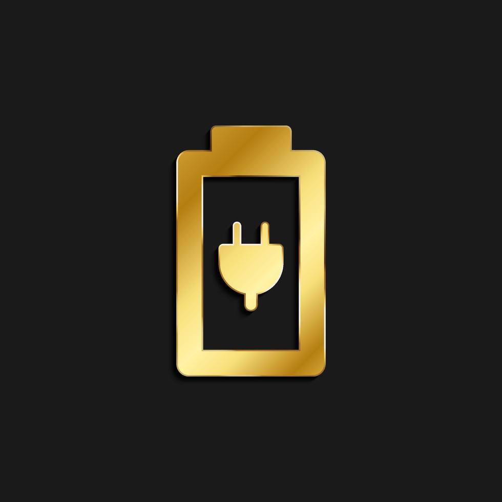 charge, battery gold icon. Vector illustration of golden style icon on dark background