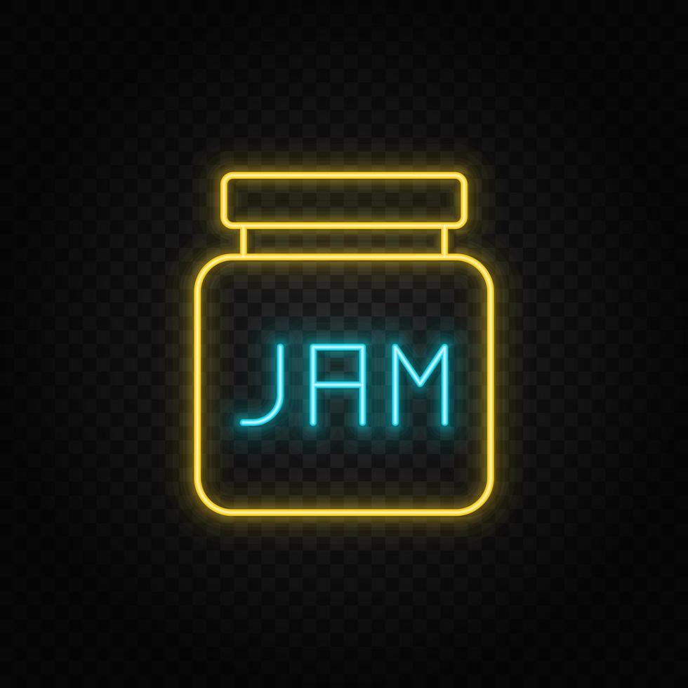 jam neon icon. Blue and yellow neon vector icon. Transparent background
