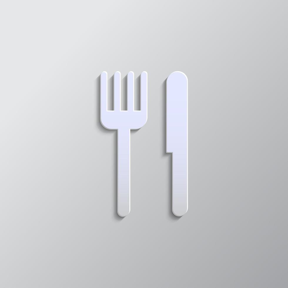 Knife and fork paper style, icon. Grey color vector background- Paper style vector icon.