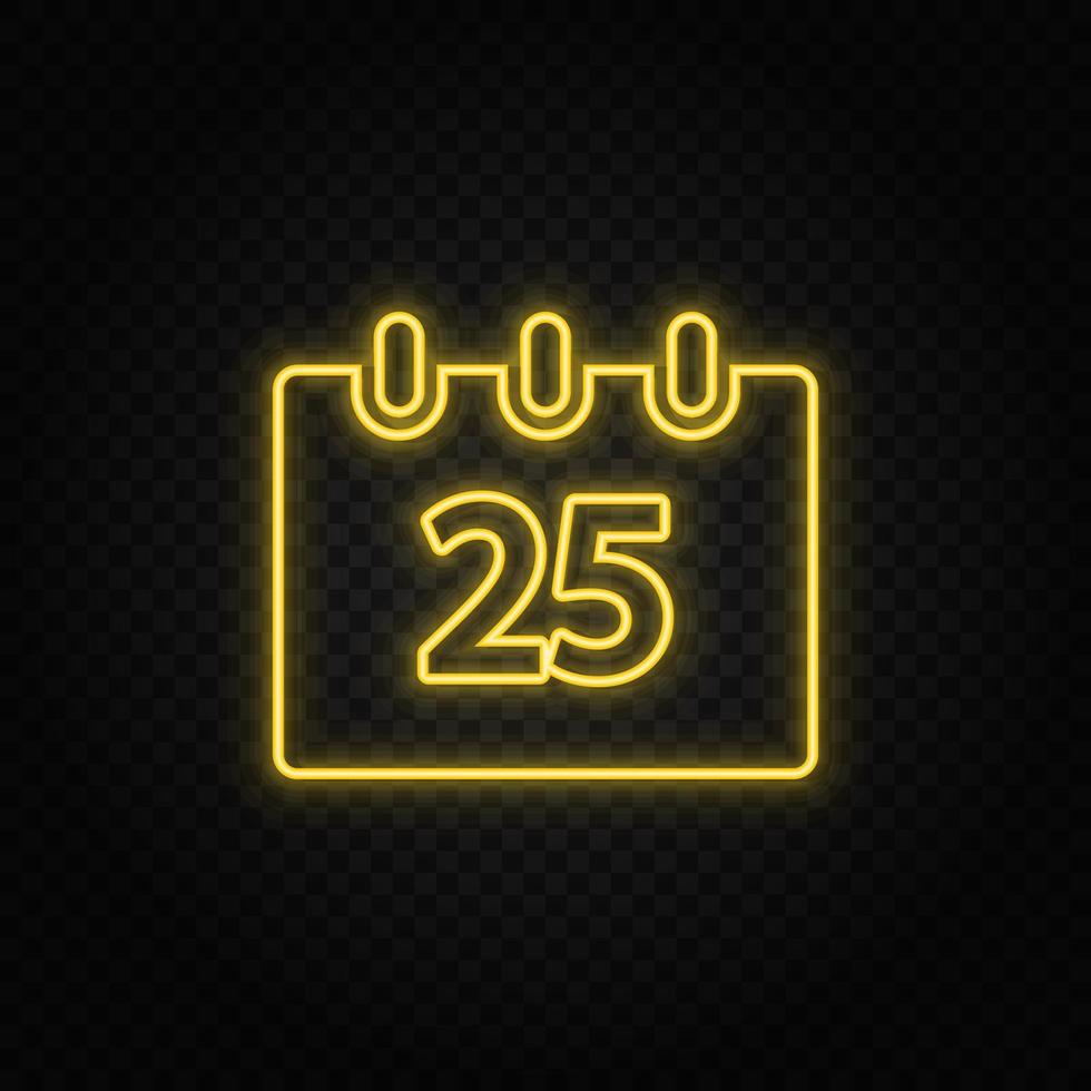 calendar, Christmas, event yellow neon icon .Transparent background. Yellow neon vector icon on dark background