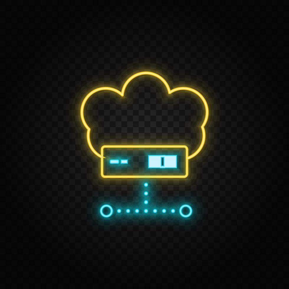 nube, informática neón vector icono. azul y amarillo neón vector icono. vector transparente antecedentes