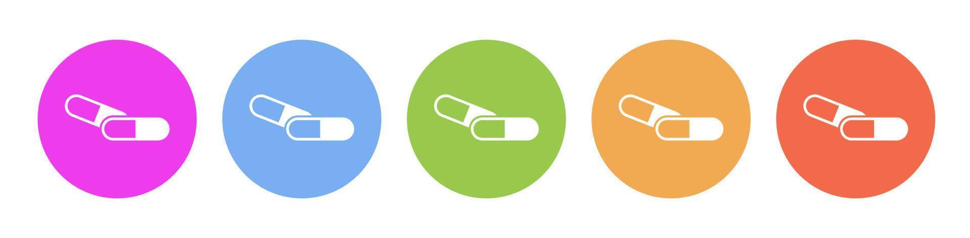 Multi colored flat icons on round backgrounds. Medical pill multicolor circle vector icon on white background