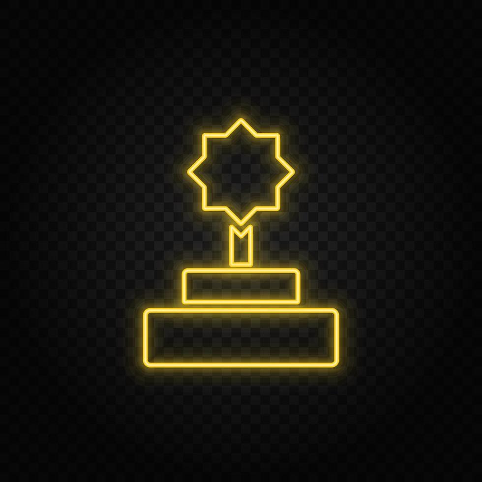 award, champion yellow neon icon .Transparent background. Yellow neon vector icon on dark background