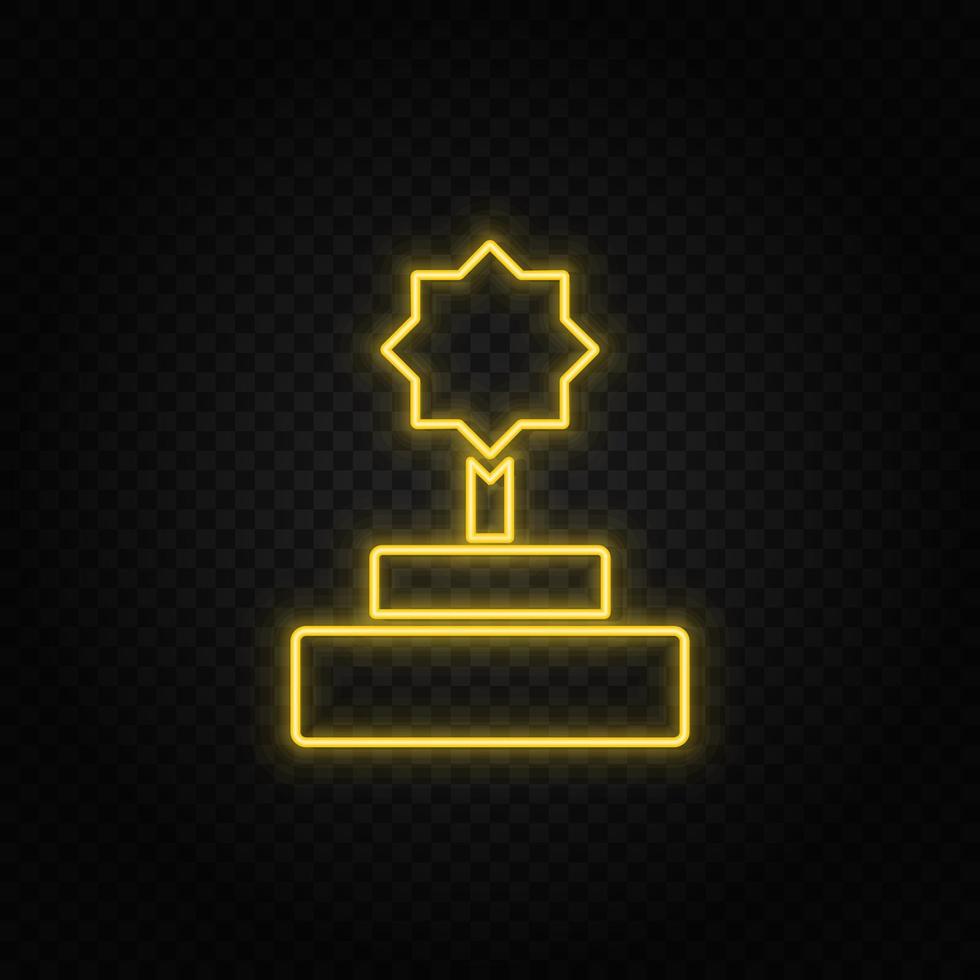 award, champion yellow neon icon .Transparent background. Yellow neon vector icon on dark background