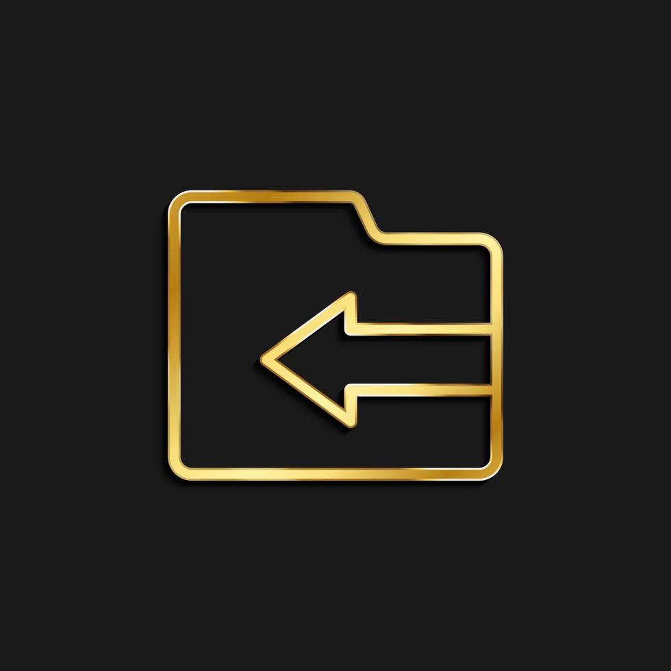 import, folder gold icon. Vector illustration of golden icon on dark background