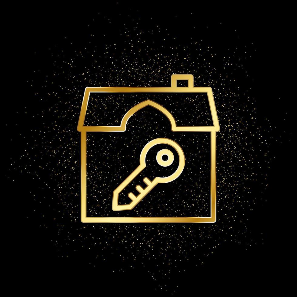 House, key gold icon. Vector illustration of golden particle background. Real estate concept vector illustration .