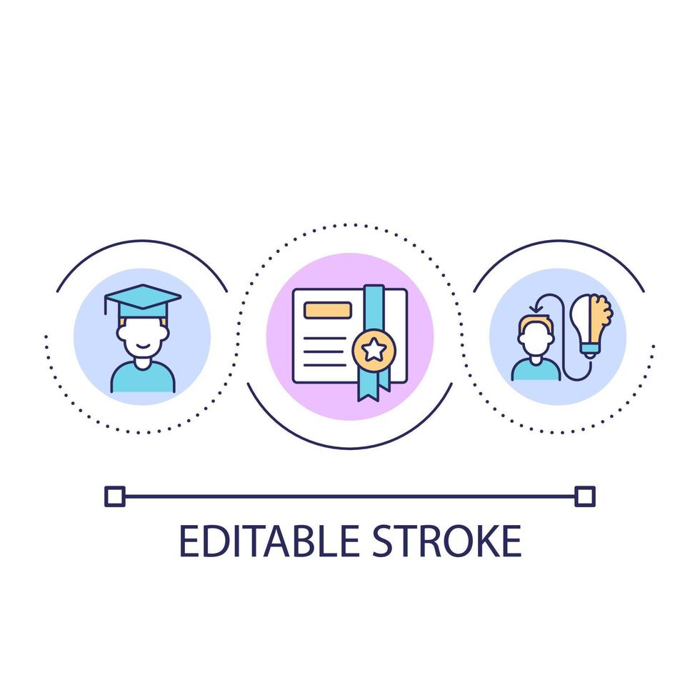 Professional course with certificate loop concept icon. Knowledge acquisition abstract idea thin line illustration. Gaining new skills. Isolated outline drawing. Editable stroke vector