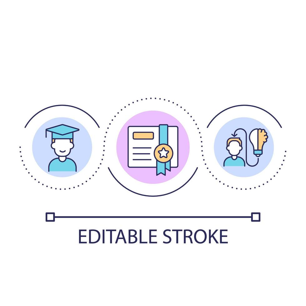 Professional course with certificate loop concept icon. Knowledge acquisition abstract idea thin line illustration. Gaining new skills. Isolated outline drawing. Editable stroke vector