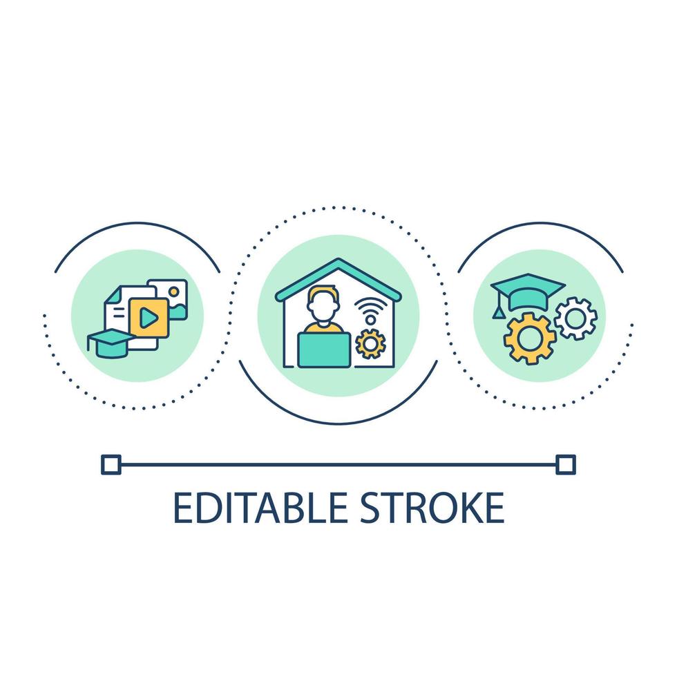 Study for degree at home loop concept icon. Homeschooling program abstract idea thin line illustration. E learning. Remote education. Isolated outline drawing. Editable stroke vector