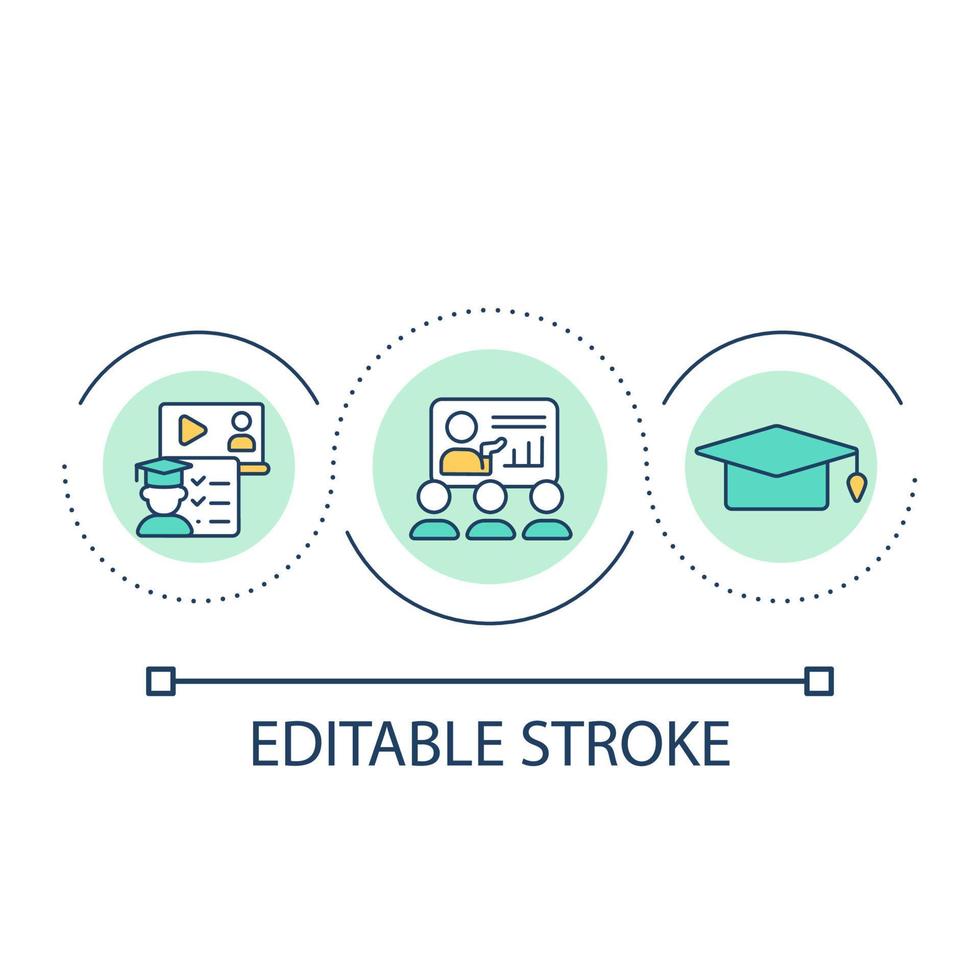 Online coaching course loop concept icon. Instructor led virtual classroom training abstract idea thin line illustration. E learning. Isolated outline drawing. Editable stroke vector