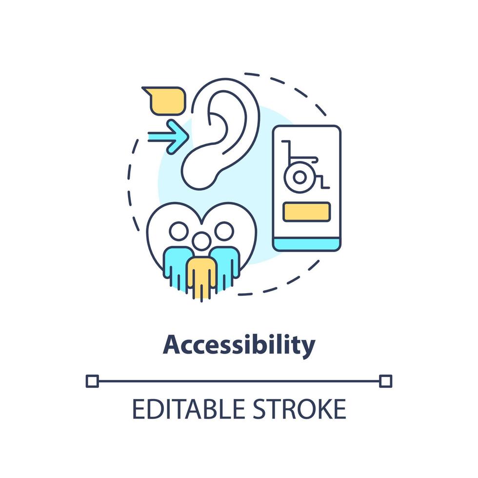 Accessibility concept icon. Inclusive UX. User experience design principle abstract idea thin line illustration. Isolated outline drawing. Editable stroke vector