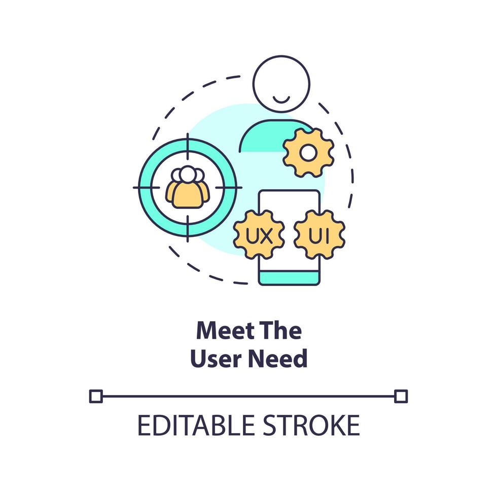 Meet user need concept icon. Human centered. Improve usability. UX design principle abstract idea thin line illustration. Isolated outline drawing. Editable stroke vector