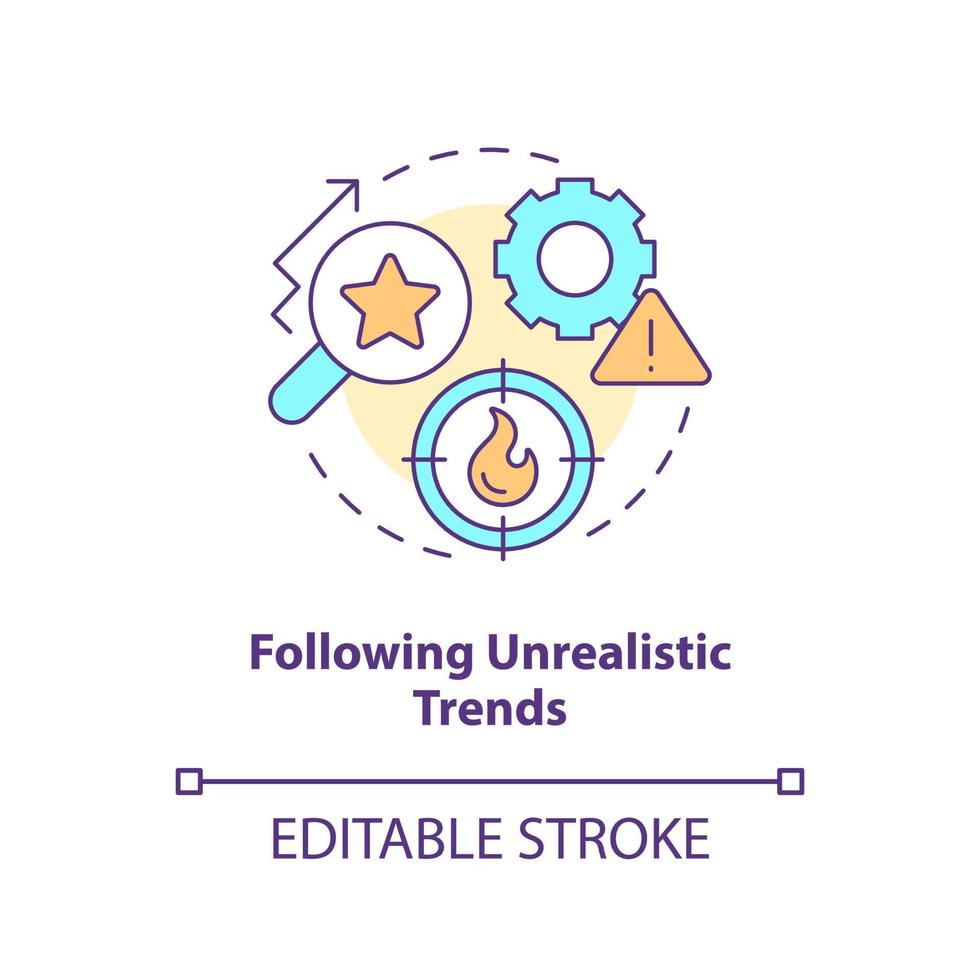 Following unrealistic trends concept icon. Beginner UI UX designer mistake abstract idea thin line illustration. Isolated outline drawing. Editable stroke vector